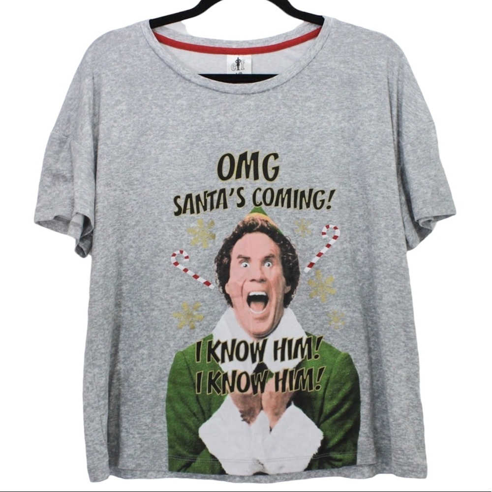 ELF Buddy Elf Will Ferrel Cropped Tee Shirt Christmas OMG Santa’s Coming! Large